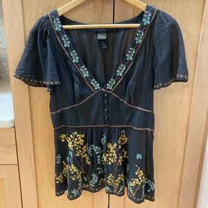 Anthropologie Lithe embroidered peplum top